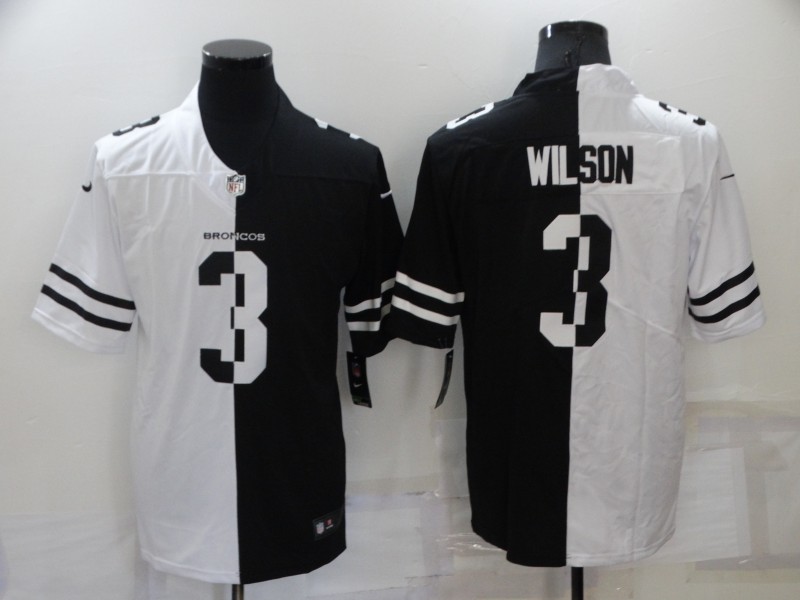 Men's Denver Broncos #3 Russell Wilson White/Black Split Stitched Jersey Men's Denver Broncos #3 Russell Wilson White/Black Split Stitched Jersey